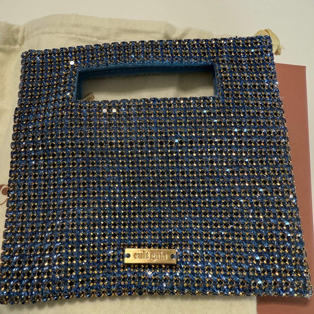 Cult Gaia Lucinda Nano Top Handle Blue Clutch with Dust Bag and box